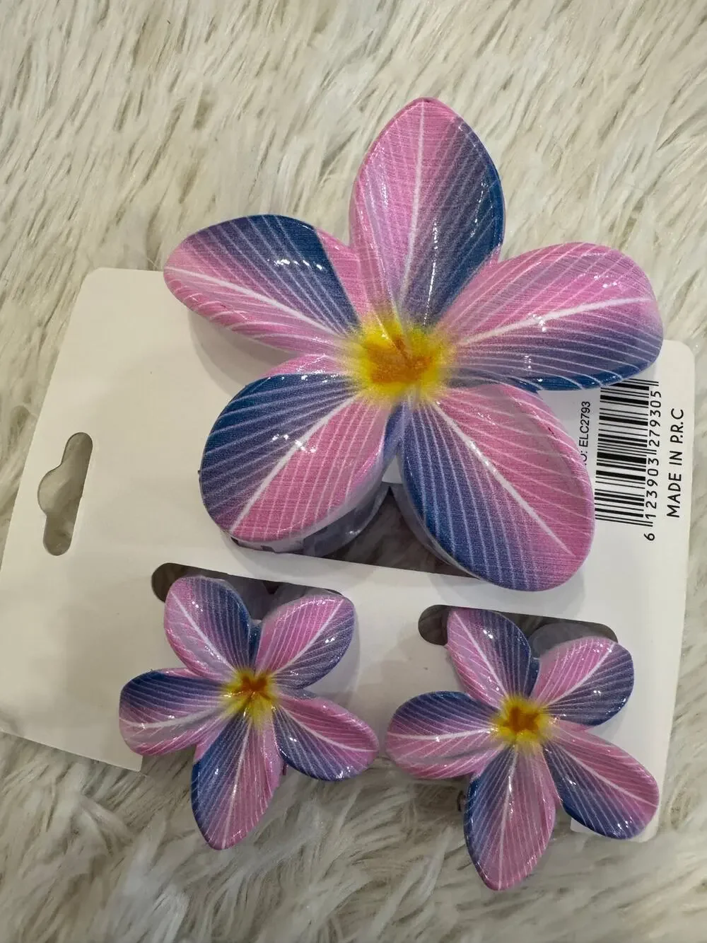 Hawaiian flower purple hair clip claw set of 3 one large 2 medium